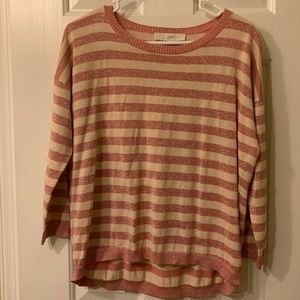 LOFT light knight stripped shimmery pink and beige sweater, never worn